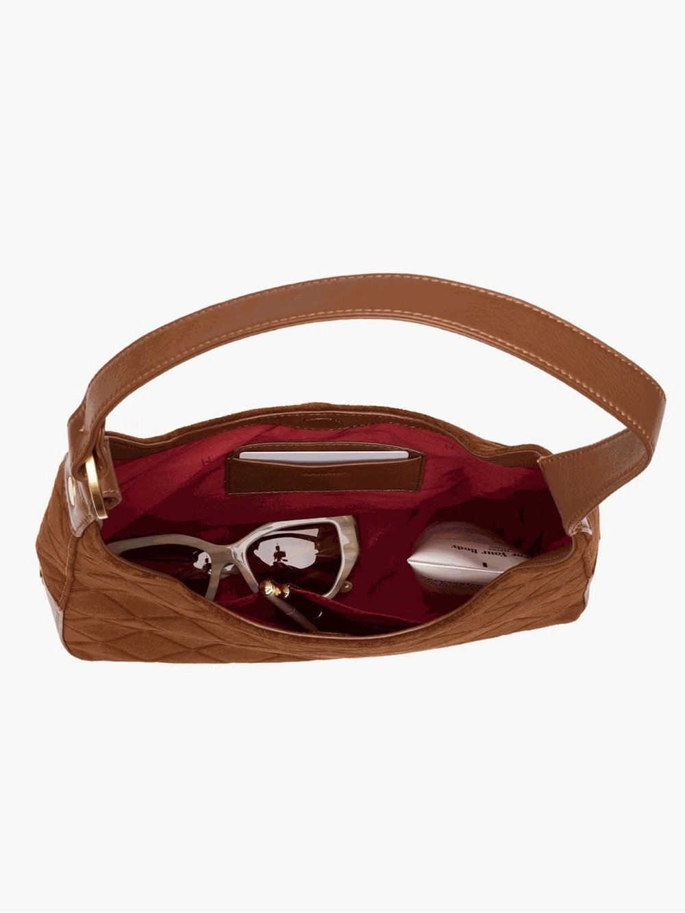 Hammitt Tim Medium Chocolate Diamond Suede Hobo Bag Antique Gold - Picture 5 of 10